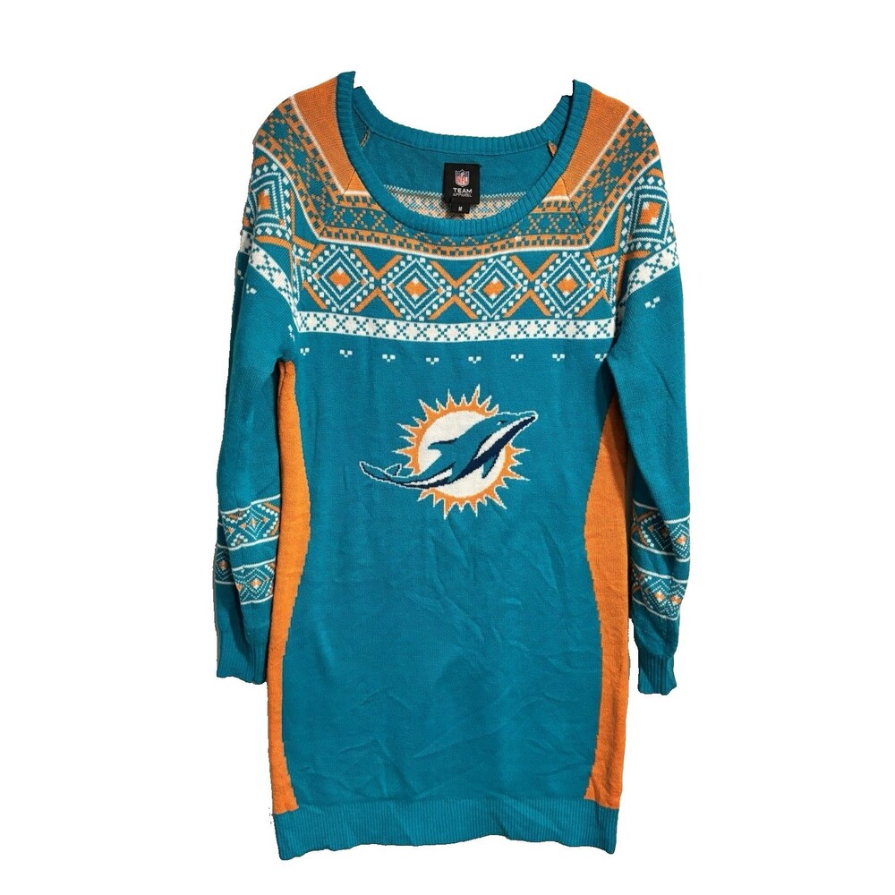 Women's Miami Dolphins Big Logo Ugly Sweater Dress Size M Football Tailgate NFL